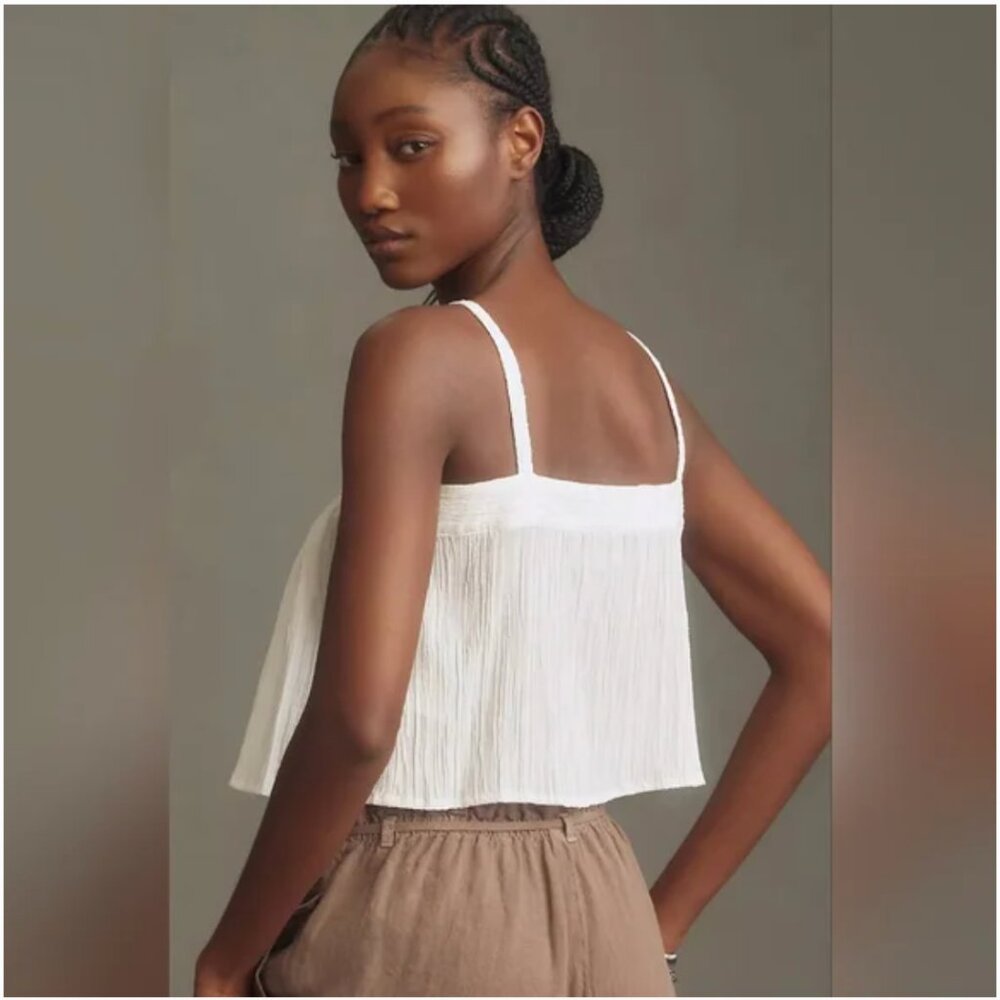 NWT Anthropologie | Sunday in Brooklyn | White Bow-Tie Cropped Tank Top, XL - Picture 2 of 10